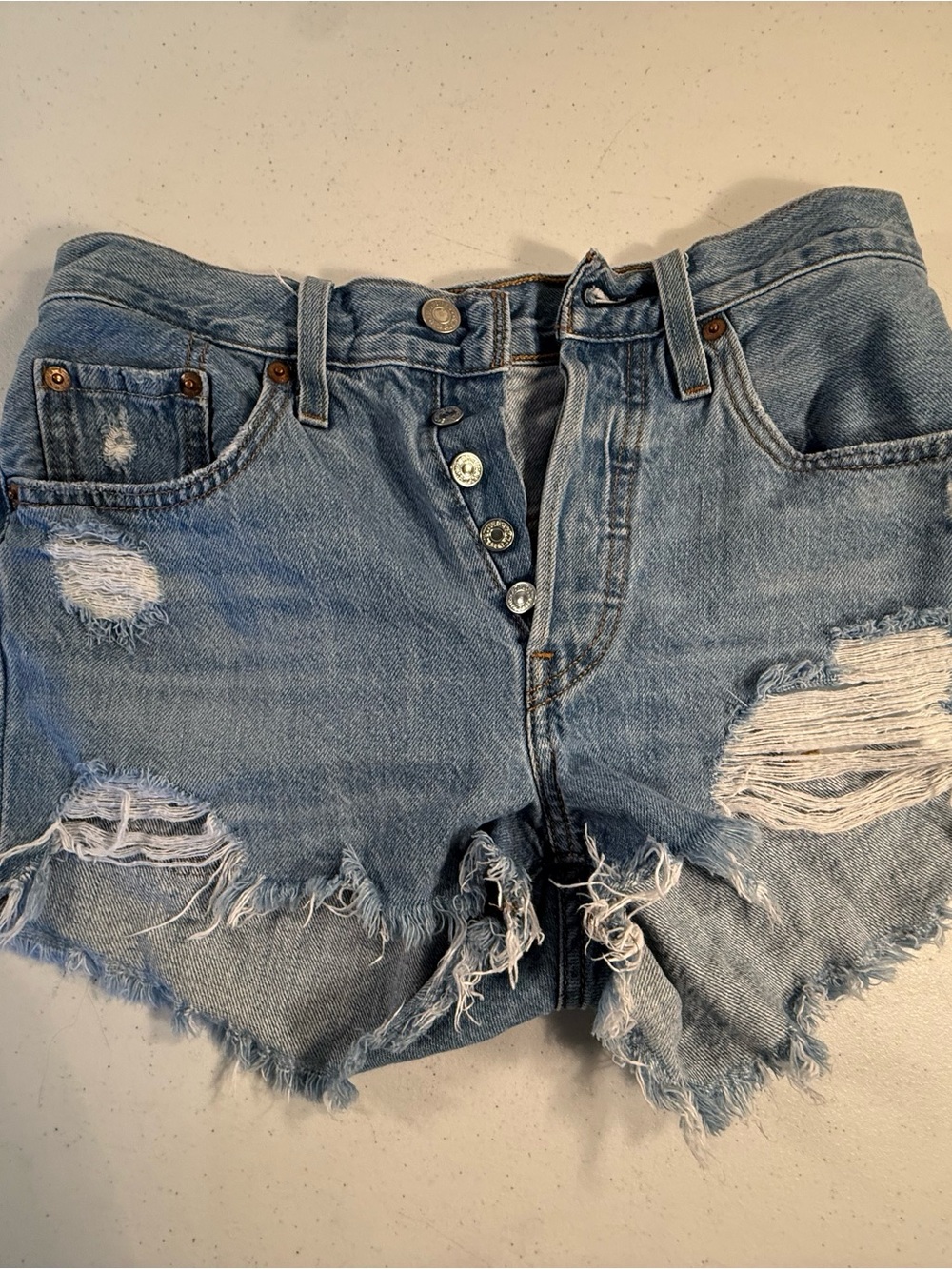 Levi's Light Blue Ripped Button-Fly Denim Cutoff Shorts